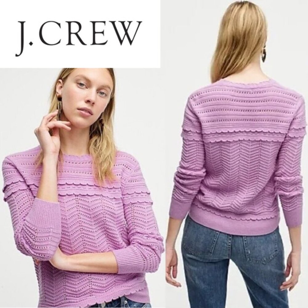 J. Crew Lavender Pointelle Crewneck Sweater